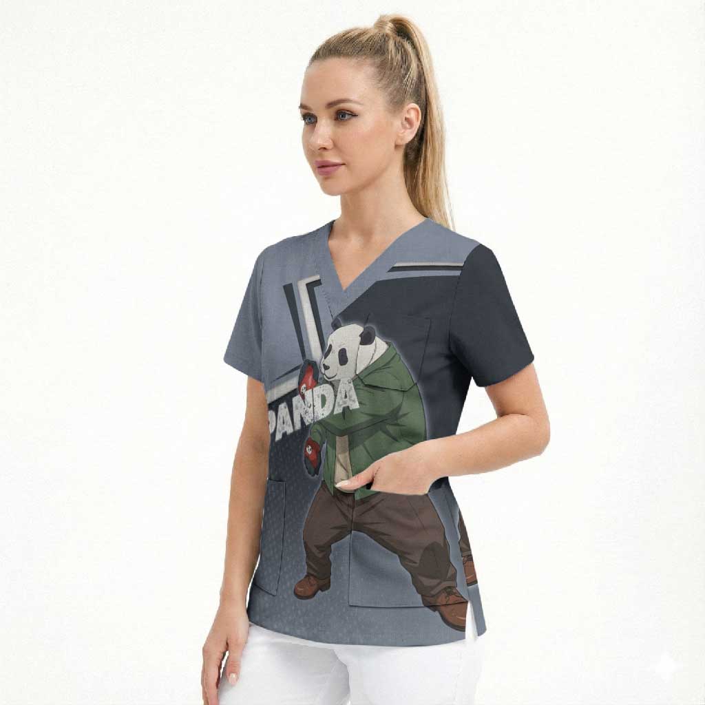 Panda Scrub Top Urban Anime Combat Style