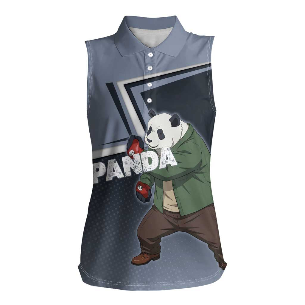 Panda Women Sleeveless Polo Shirt Urban Anime Combat Style