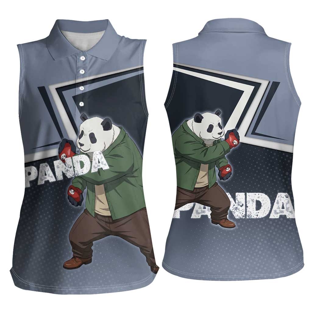 Panda Women Sleeveless Polo Shirt Urban Anime Combat Style