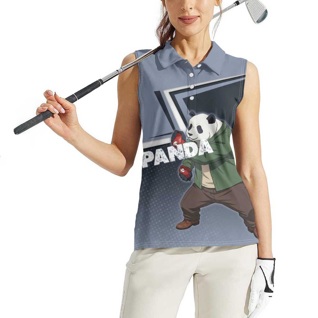 Panda Women Sleeveless Polo Shirt Urban Anime Combat Style