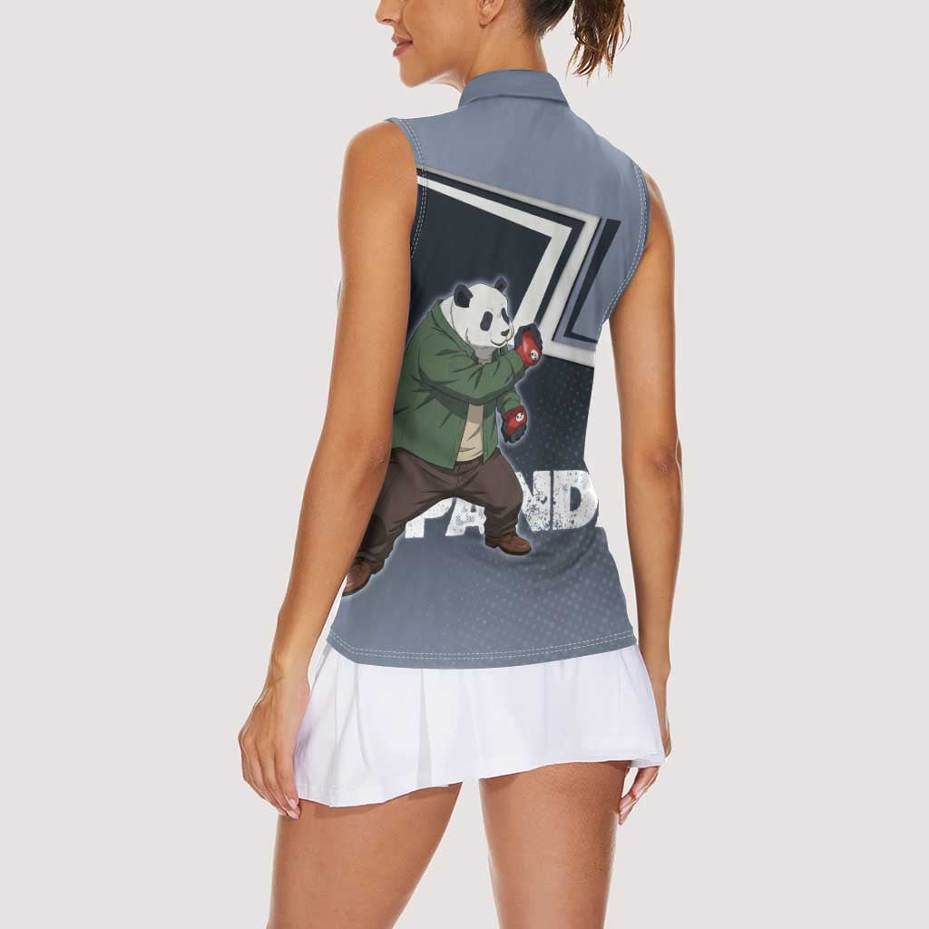 Panda Women Sleeveless Polo Shirt Urban Anime Combat Style