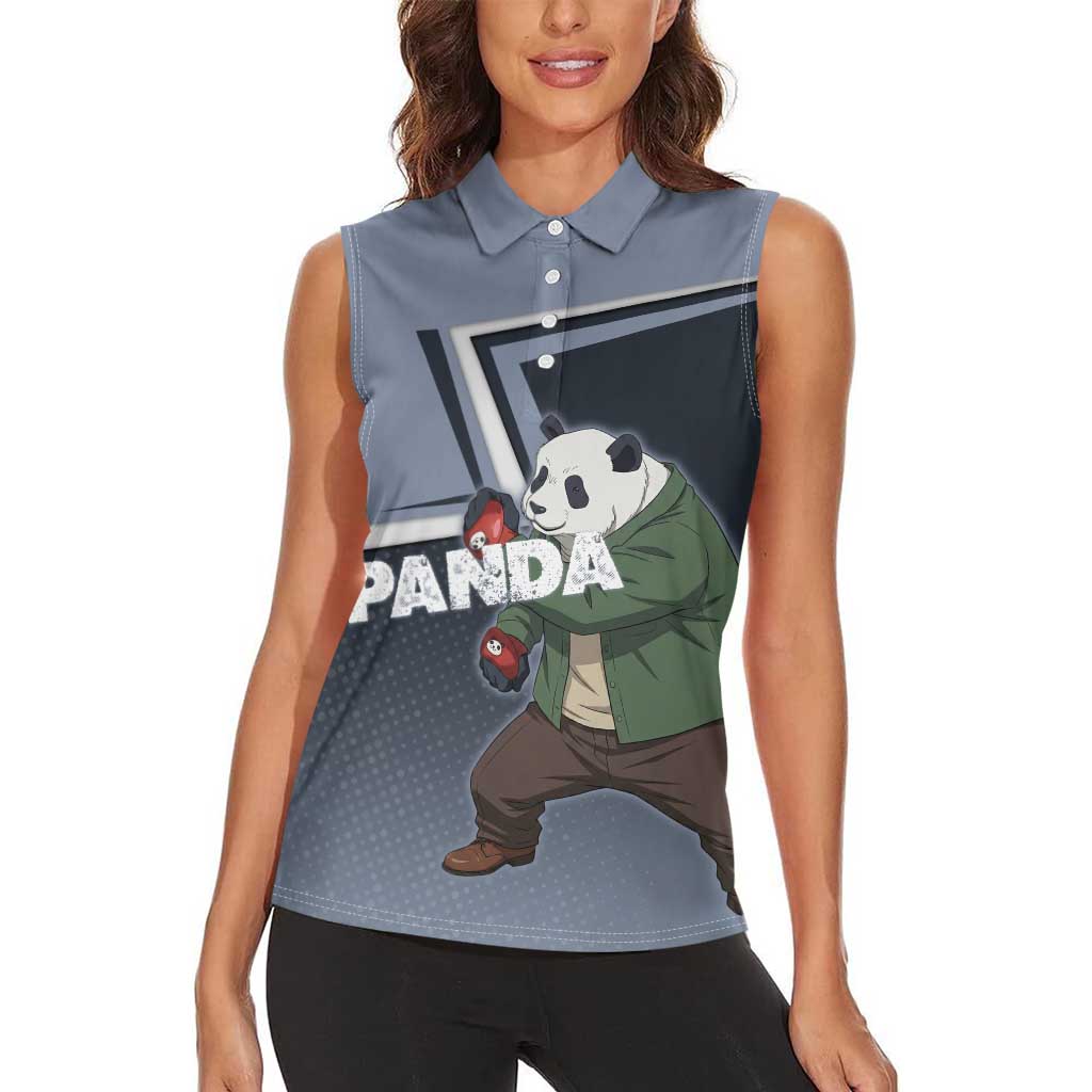Panda Women Sleeveless Polo Shirt Urban Anime Combat Style