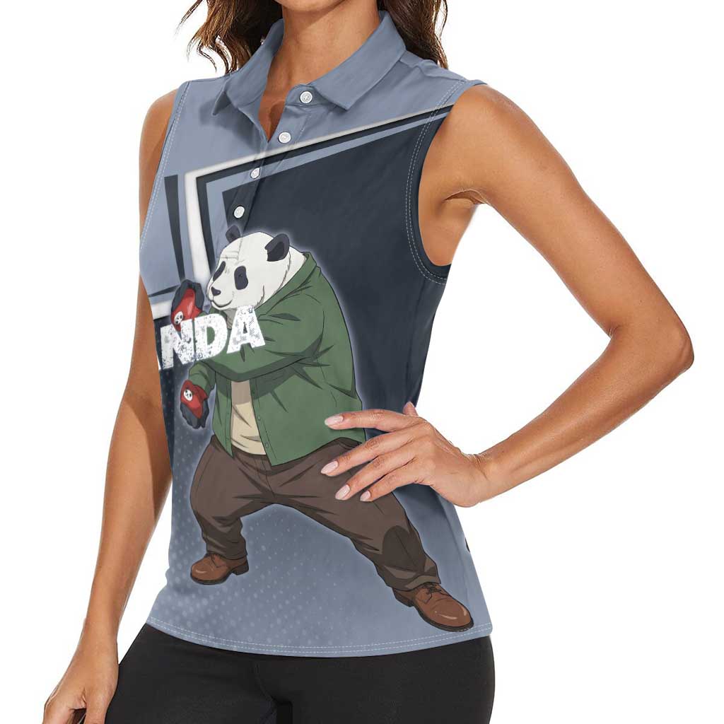Panda Women Sleeveless Polo Shirt Urban Anime Combat Style