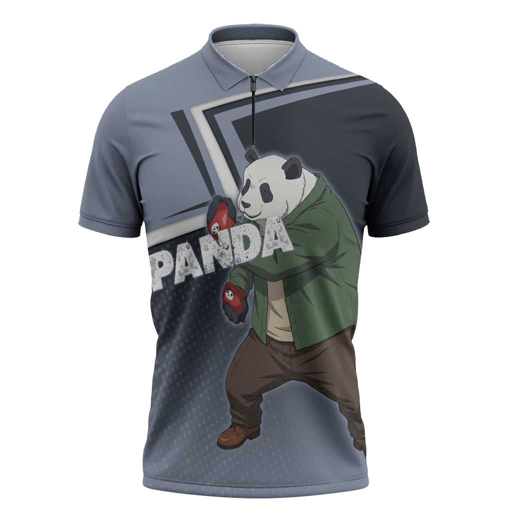 Panda Zipper Polo Shirt Urban Anime Combat Style