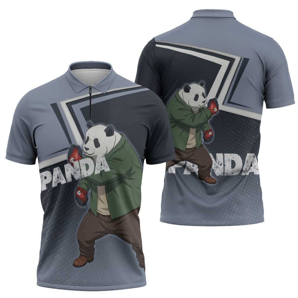 Panda Zipper Polo Shirt Urban Anime Combat Style