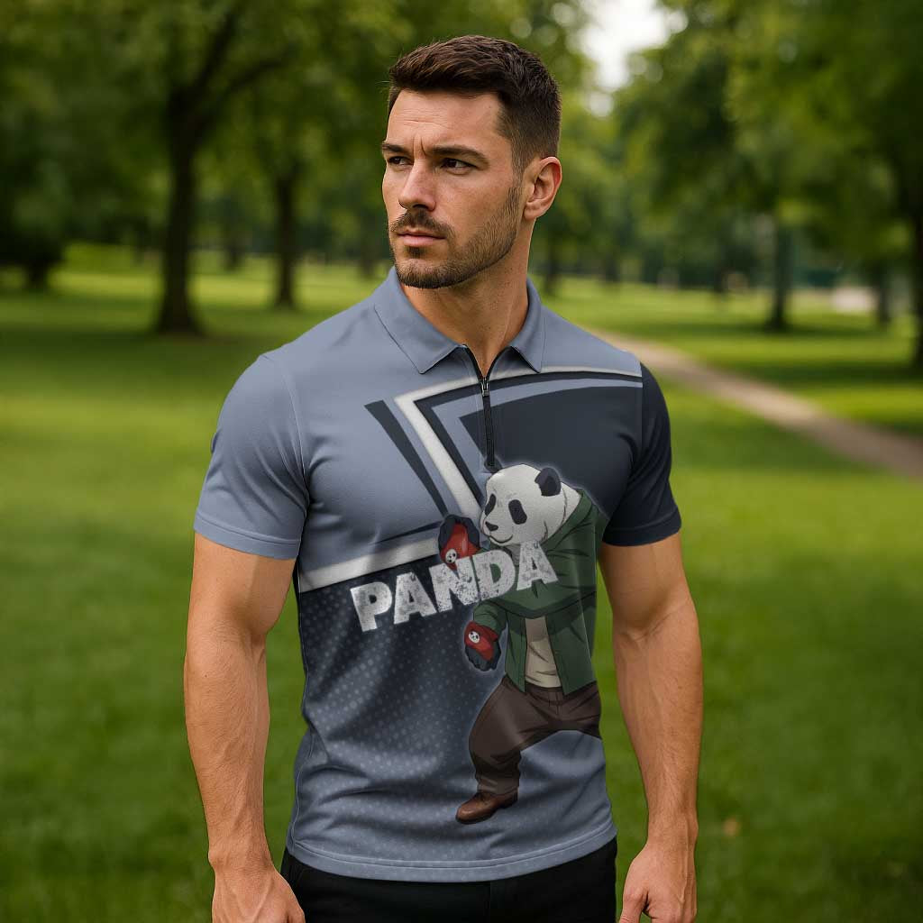 Panda Zipper Polo Shirt Urban Anime Combat Style