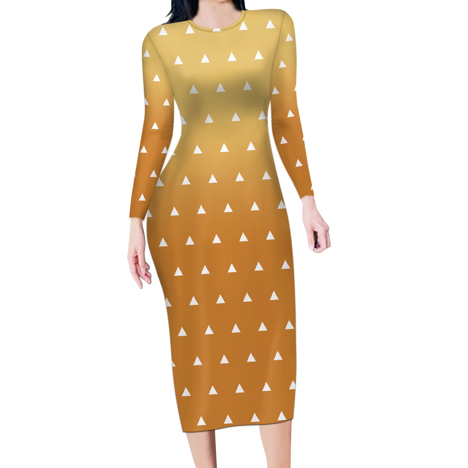 Zenitsu Shirt Design - Pattern Style Long Sleeve Bodycon Dress