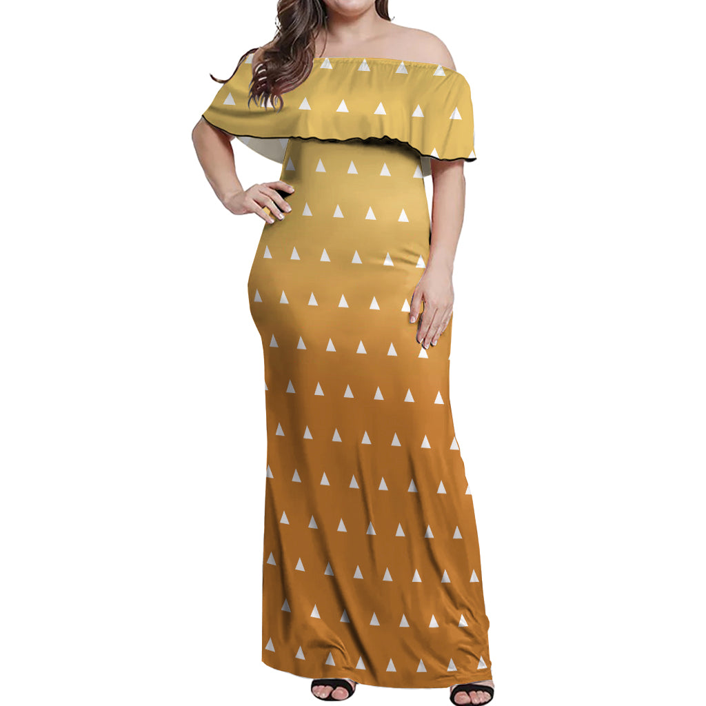 Zenitsu Shirt Design - Pattern Style Off Shoulder Maxi Dress