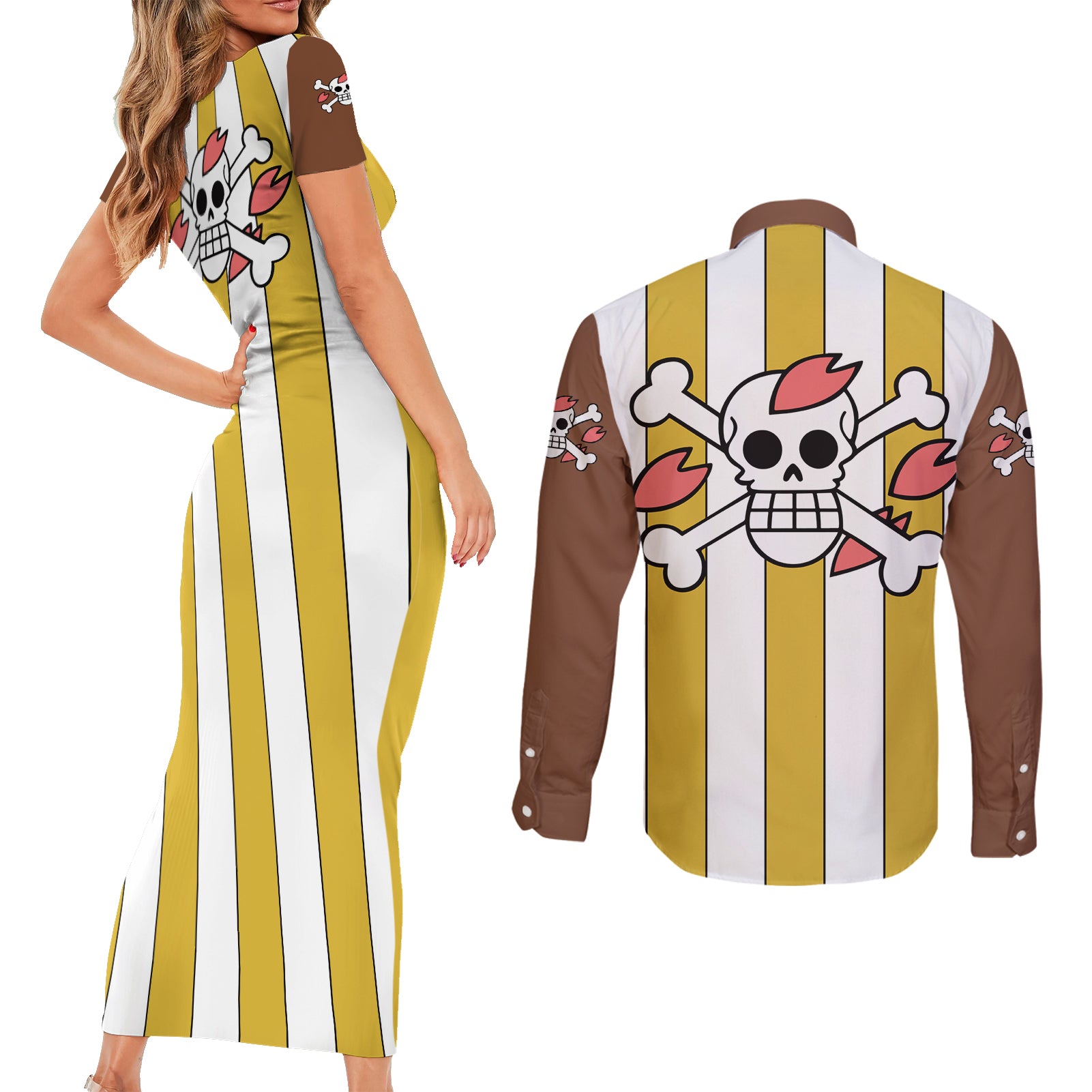 Chopper - One Piece Couples Matching Short Sleeve Bodycon Dress and Long Sleeve Button Shirt