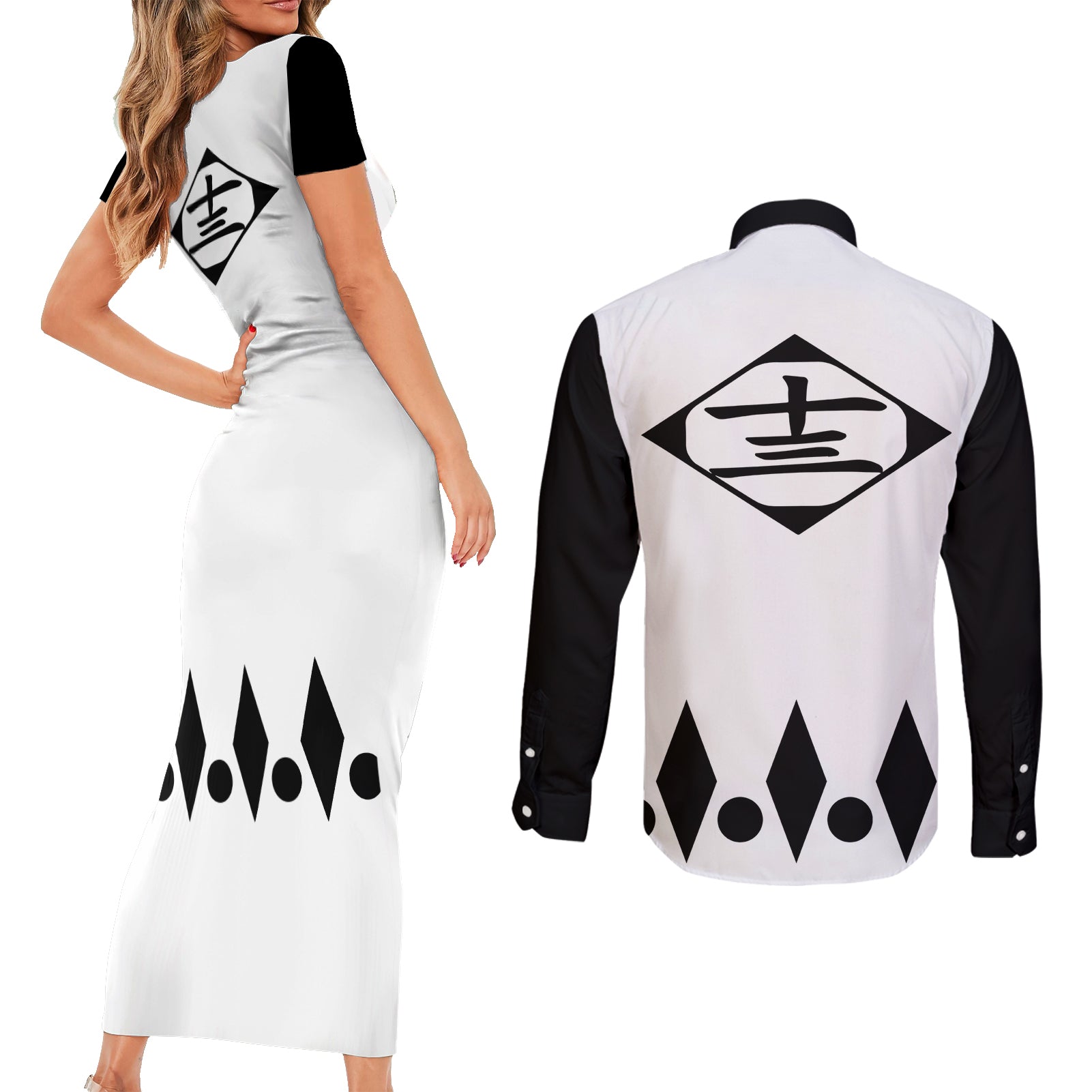 Thirteenth Division - Gotei 13 Couples Matching Short Sleeve Bodycon Dress and Long Sleeve Button Shirt