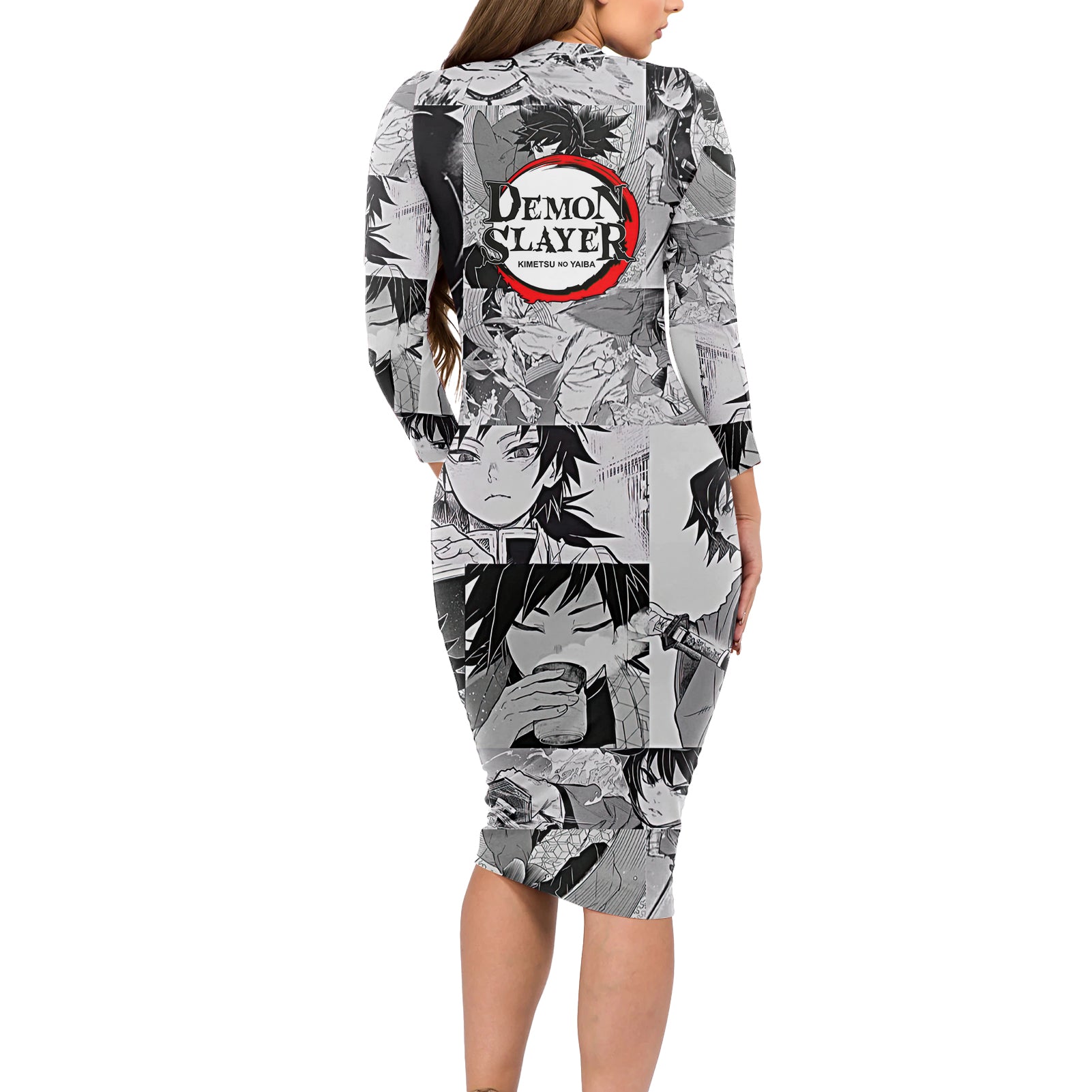 Giyu Tomioka - Demon Slayer Anime Mixed Manga Long Sleeve Bodycon Dress