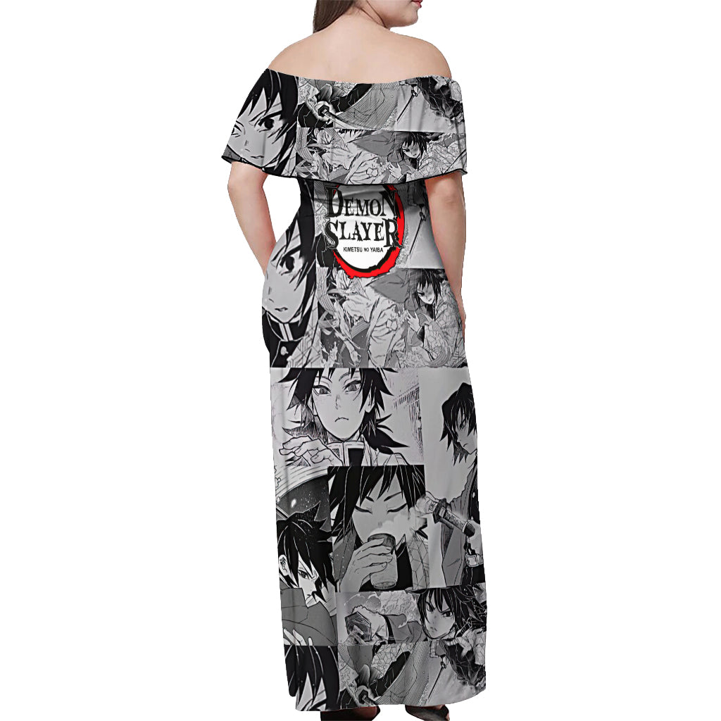 Giyu Tomioka - Demon Slayer Anime Mixed Manga Off Shoulder Maxi Dress