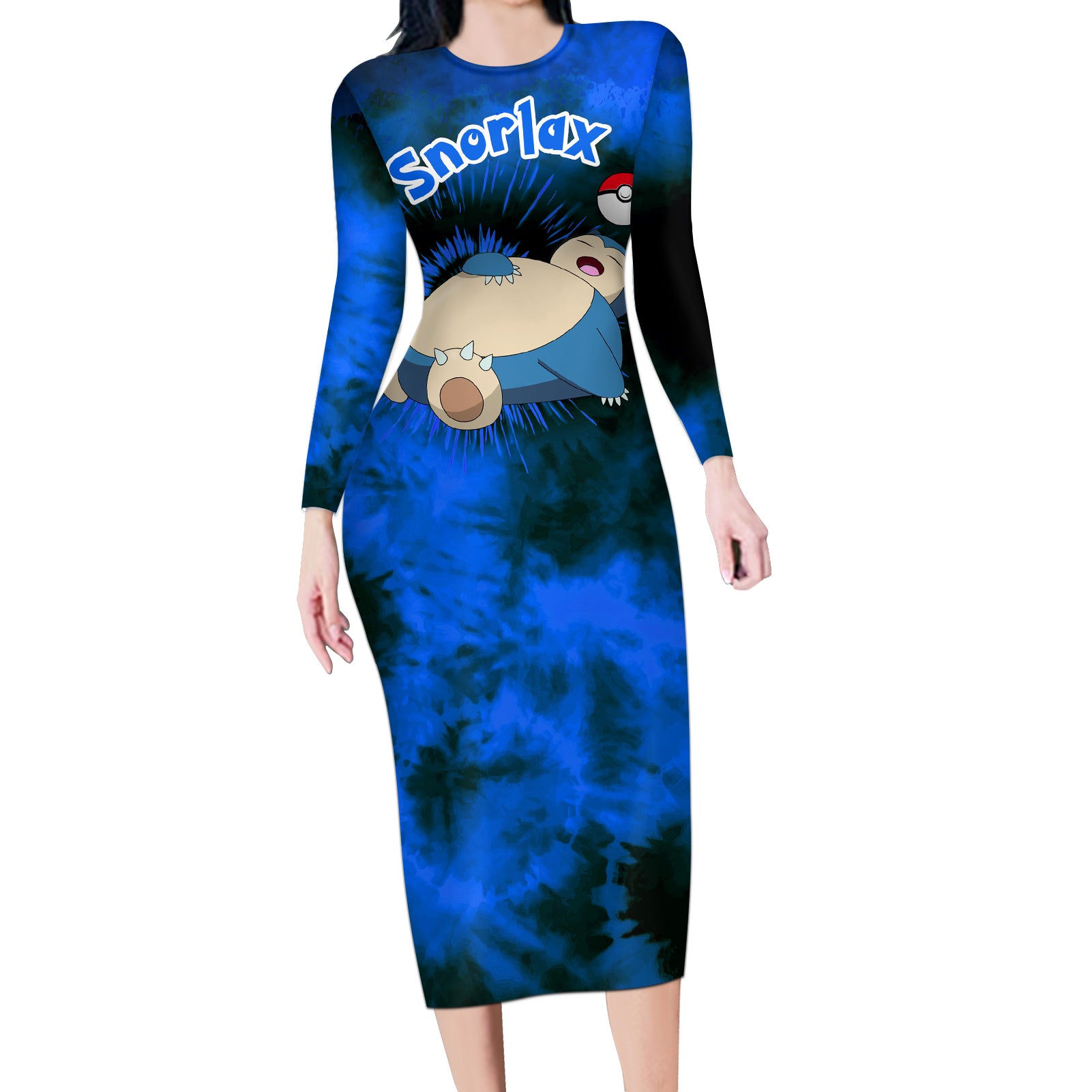 Snorlax - Tie Dye Style Long Sleeve Bodycon Dress