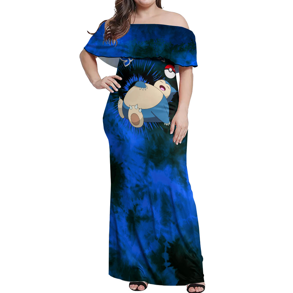 Snorlax - Tie Dye Style Off Shoulder Maxi Dress