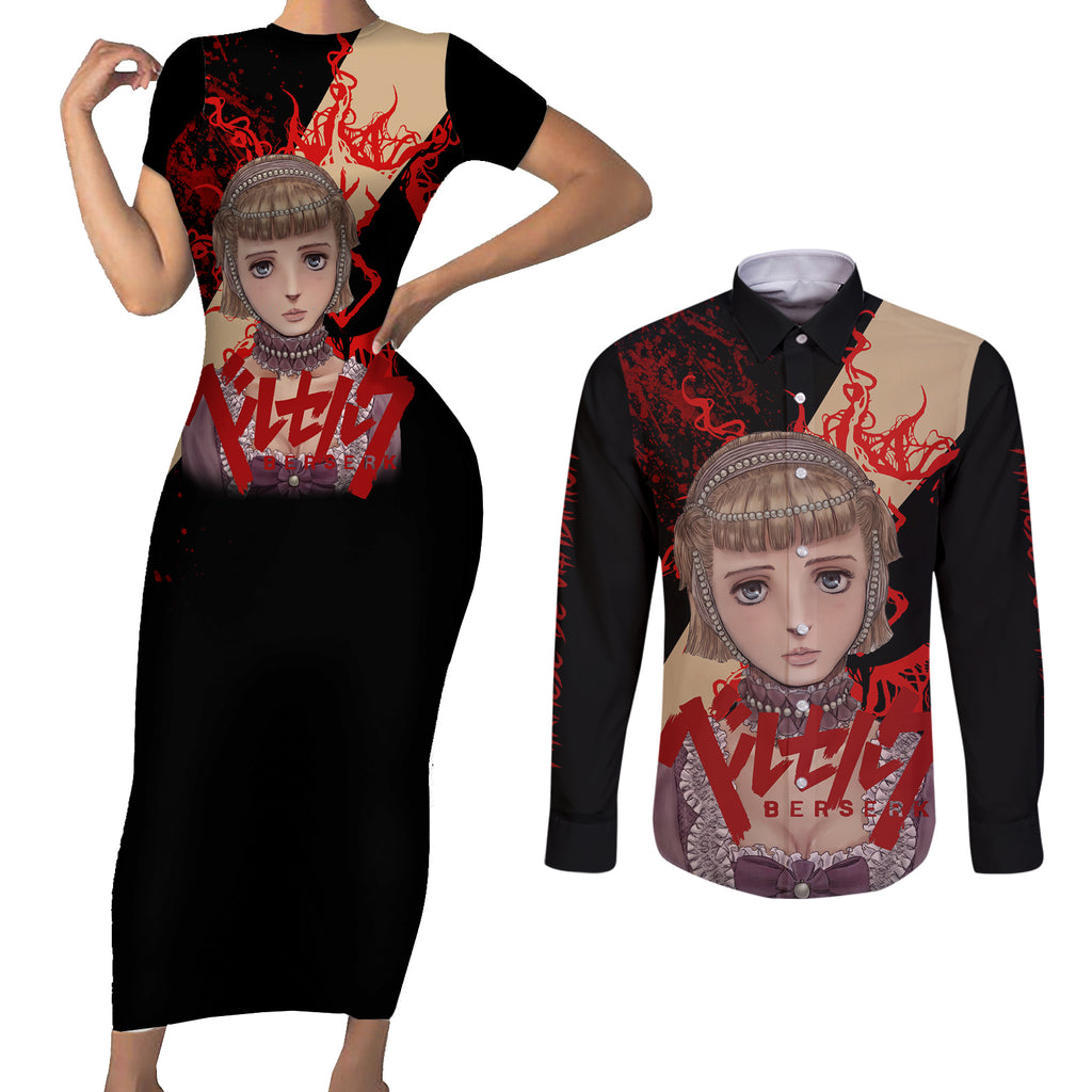 Farnese de Vandimion Berserk Couples Matching Short Sleeve Bodycon Dress and Long Sleeve Button Shirt Black Blood Style