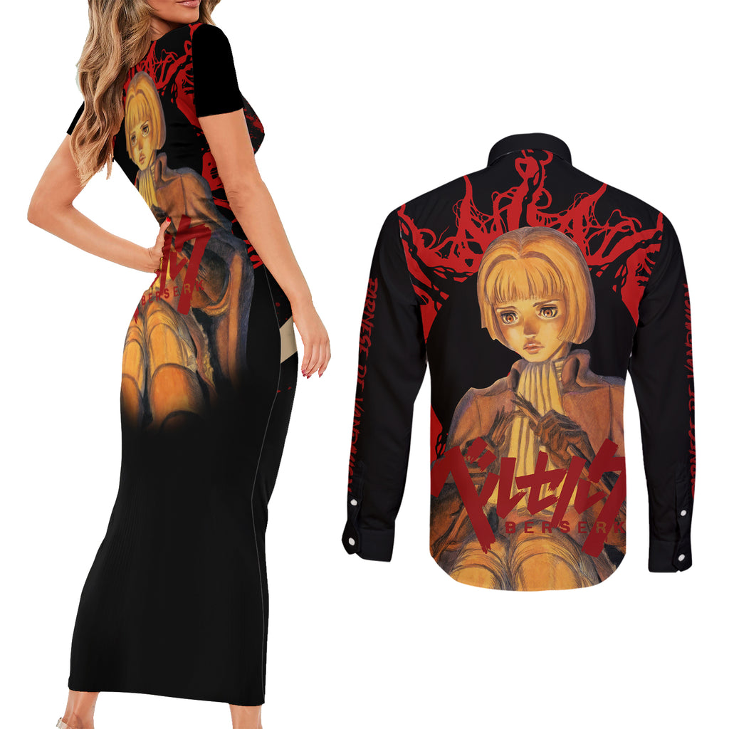 Farnese de Vandimion Berserk Couples Matching Short Sleeve Bodycon Dress and Long Sleeve Button Shirt Black Blood Style