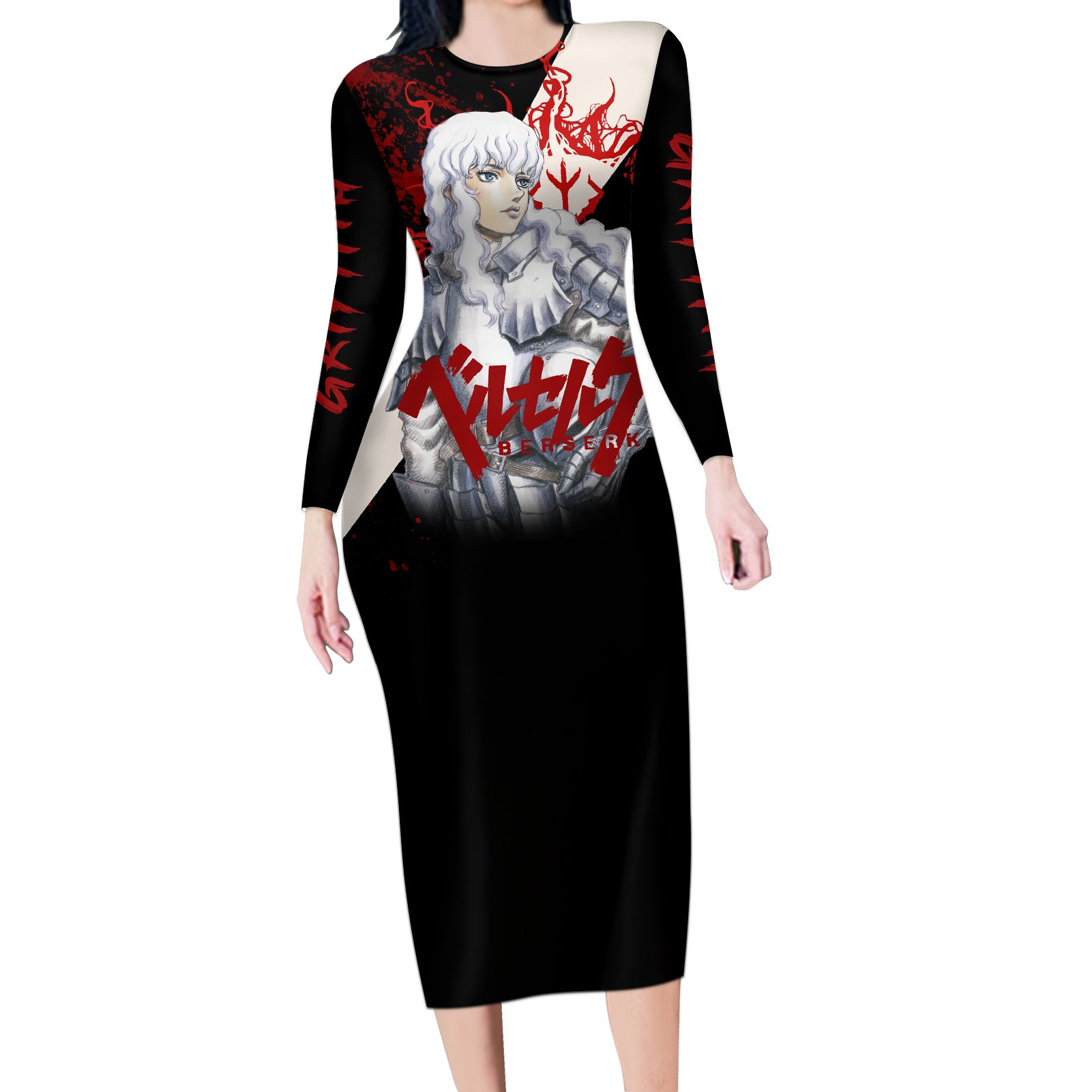 Griffith Berserk Long Sleeve Bodycon Dress Black Blood Style