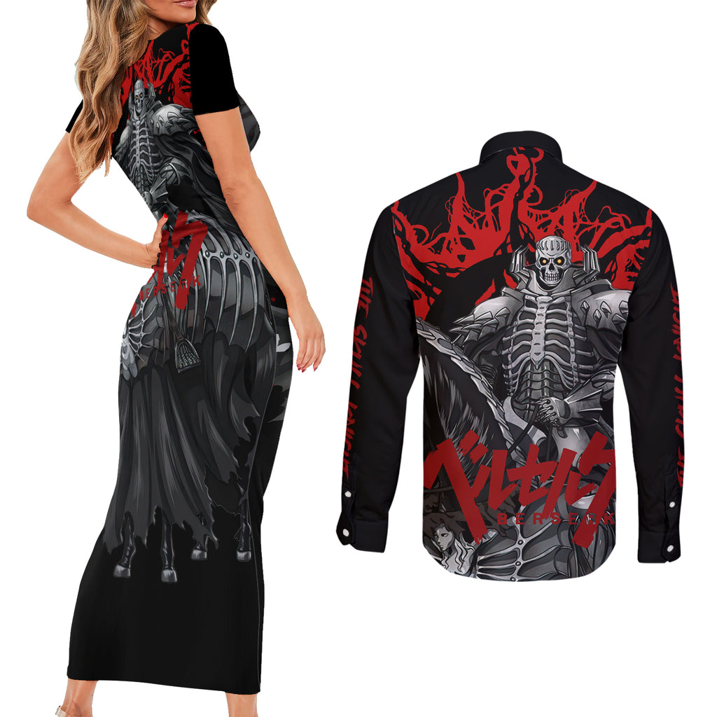 The Skull Knight Berserk Couples Matching Short Sleeve Bodycon Dress and Long Sleeve Button Shirt Black Blood Style
