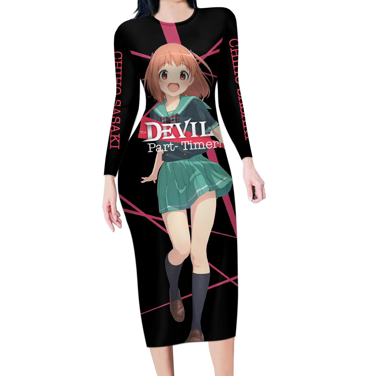 Chiho Sasaki The Devil Part Timer Long Sleeve Bodycon Dress Anime Style