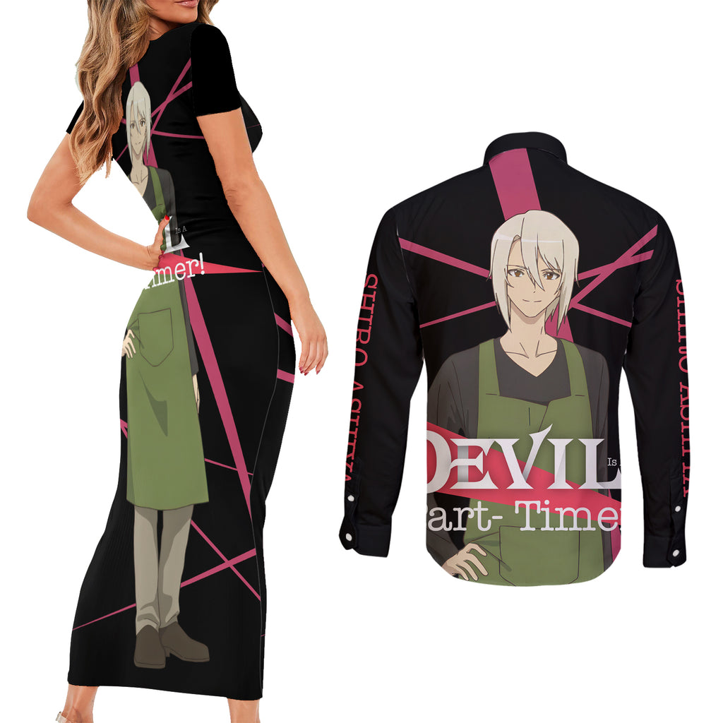 Shiro Ashiya The Devil Part Timer Couples Matching Short Sleeve Bodycon Dress and Long Sleeve Button Shirt Anime Style