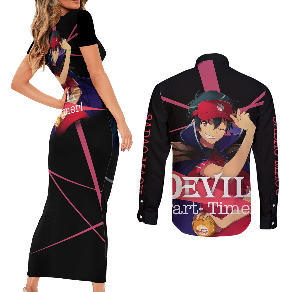 Sadao Maou The Devil Part Timer Couples Matching Short Sleeve Bodycon Dress and Long Sleeve Button Shirt Anime Style