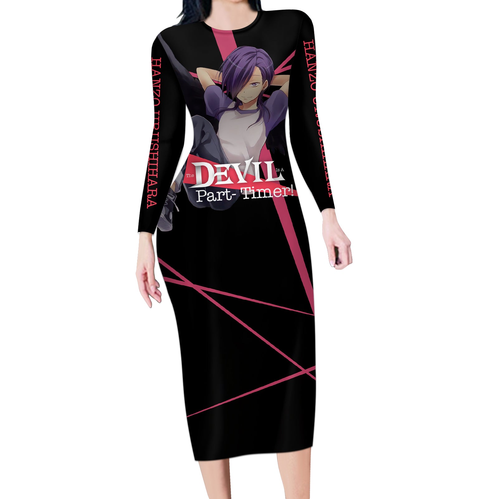 Hanzo Urushihara The Devil Part Timer Long Sleeve Bodycon Dress Anime Style