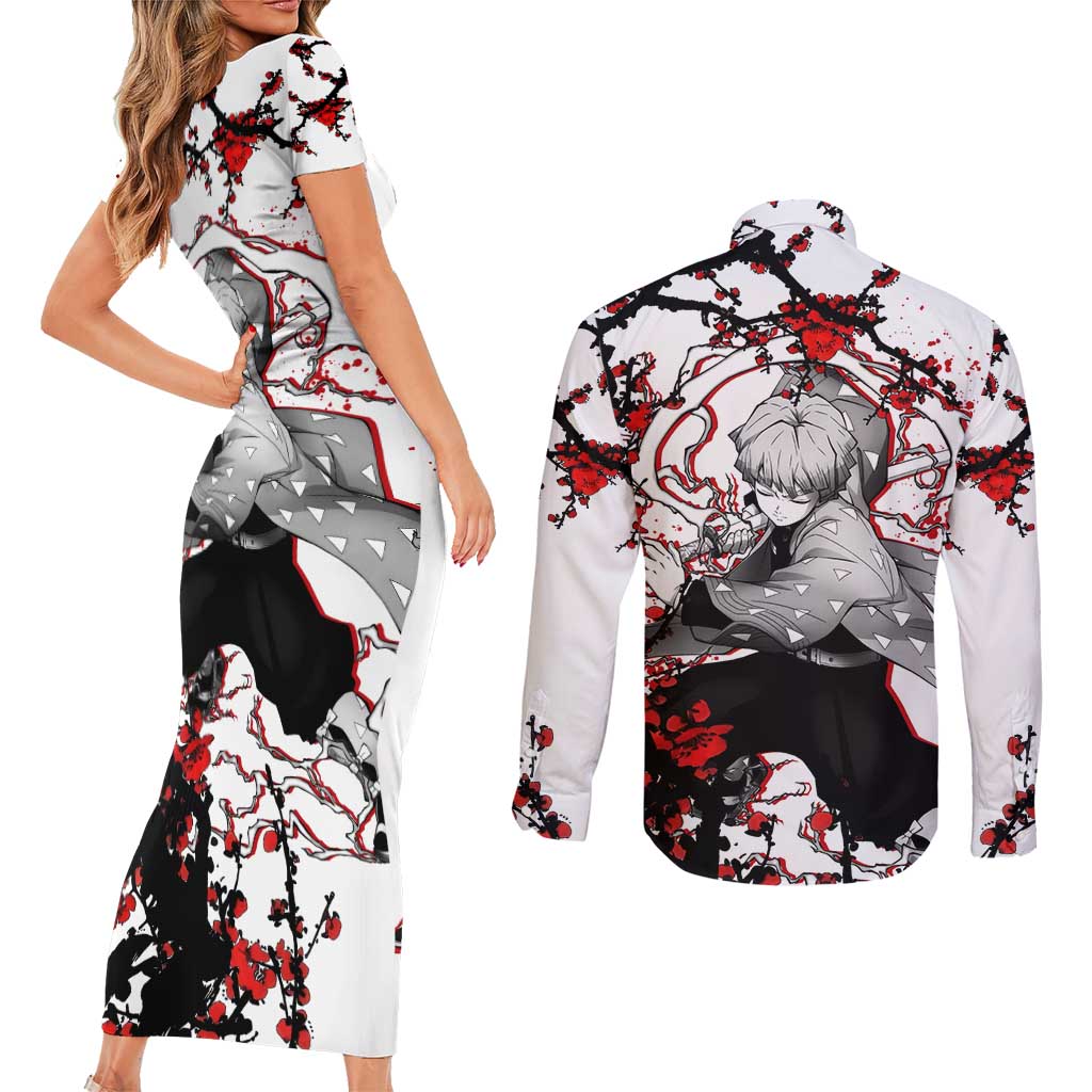 Zenitsu Agatsuma - Demon Slayer Couples Matching Short Sleeve Bodycon Dress and Long Sleeve Button Shirt Anime Japan Style