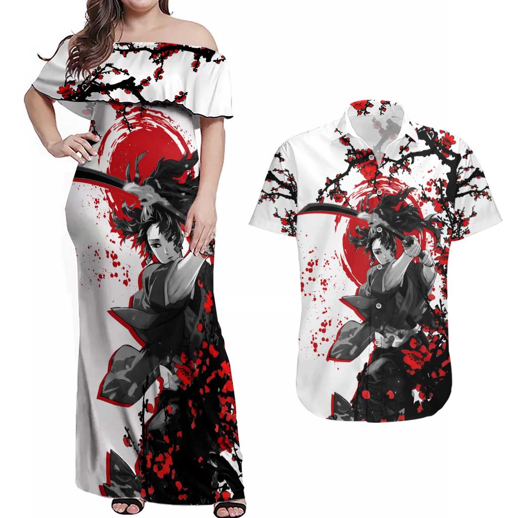 Yoriichi Tsugikuni - Demon Slayer Couples Matching Off Shoulder Maxi Dress and Hawaiian Shirt Anime Japan Style