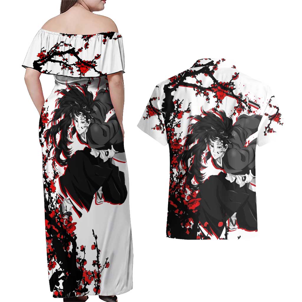 Yoriichi Tsugikuni - Demon Slayer Couples Matching Off Shoulder Maxi Dress and Hawaiian Shirt Anime Japan Style