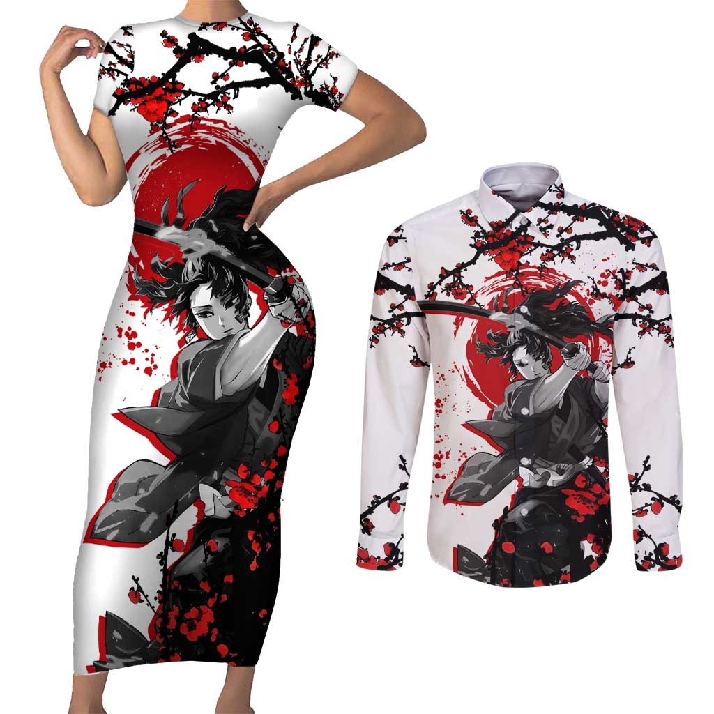 Yoriichi Tsugikuni - Demon Slayer Couples Matching Short Sleeve Bodycon Dress and Long Sleeve Button Shirt Anime Japan Style