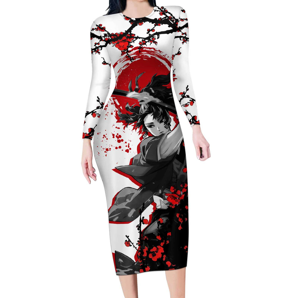 Yoriichi Tsugikuni - Demon Slayer Long Sleeve Bodycon Dress Anime Japan Style