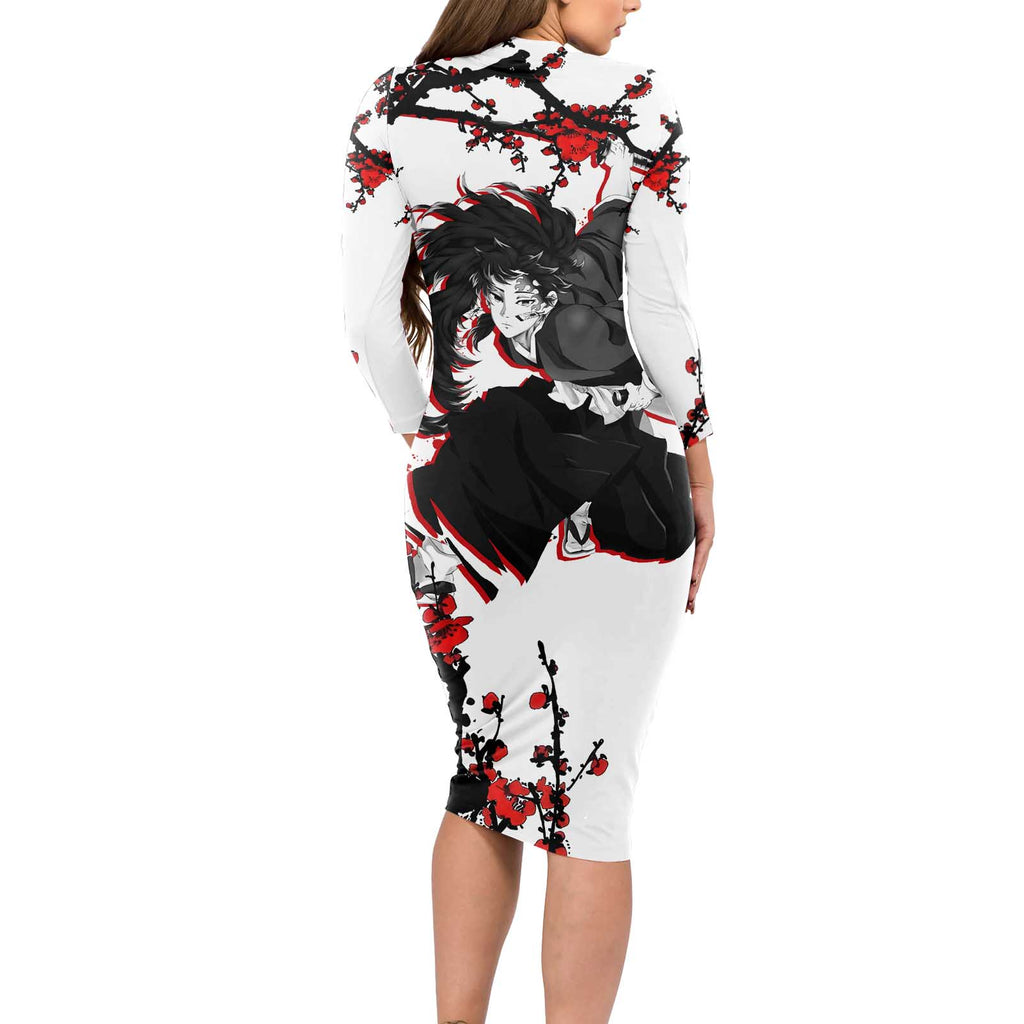 Yoriichi Tsugikuni - Demon Slayer Long Sleeve Bodycon Dress Anime Japan Style