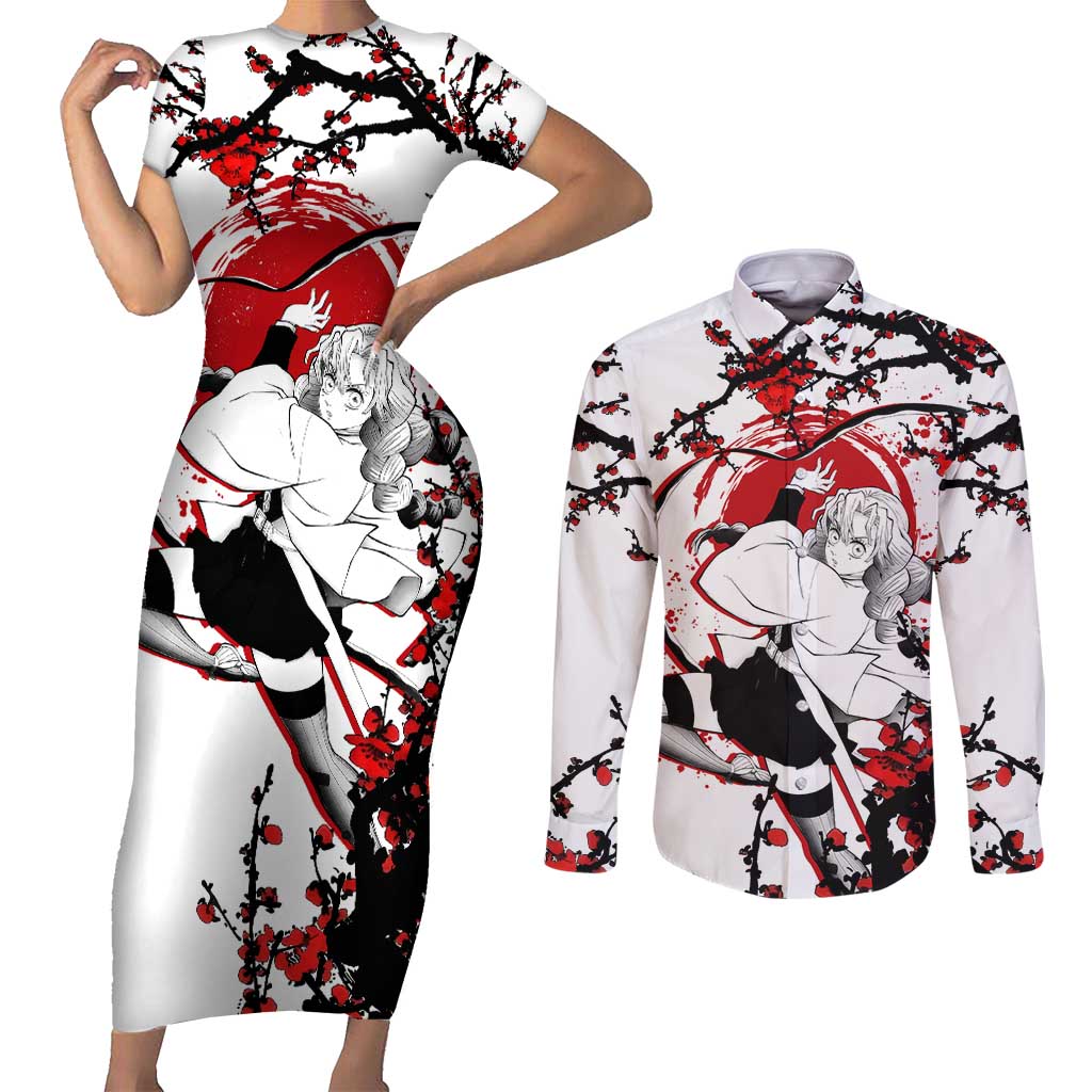 Mitsuri Kanroji - Demon Slayer Couples Matching Short Sleeve Bodycon Dress and Long Sleeve Button Shirt Anime Japan Style
