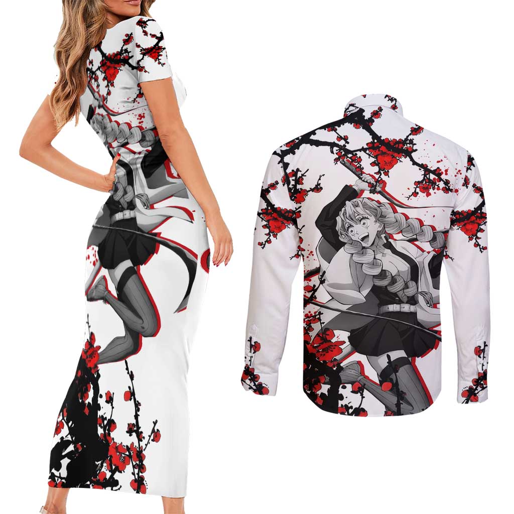 Mitsuri Kanroji - Demon Slayer Couples Matching Short Sleeve Bodycon Dress and Long Sleeve Button Shirt Anime Japan Style