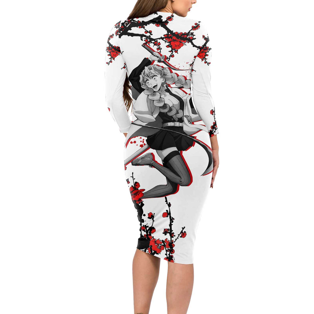 Mitsuri Kanroji - Demon Slayer Long Sleeve Bodycon Dress Anime Japan Style