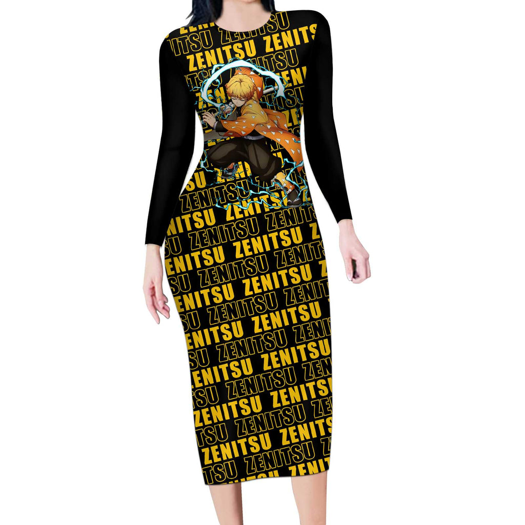 Zenitsu Agatsuma - Demon Slayer Long Sleeve Bodycon Dress Anime Style