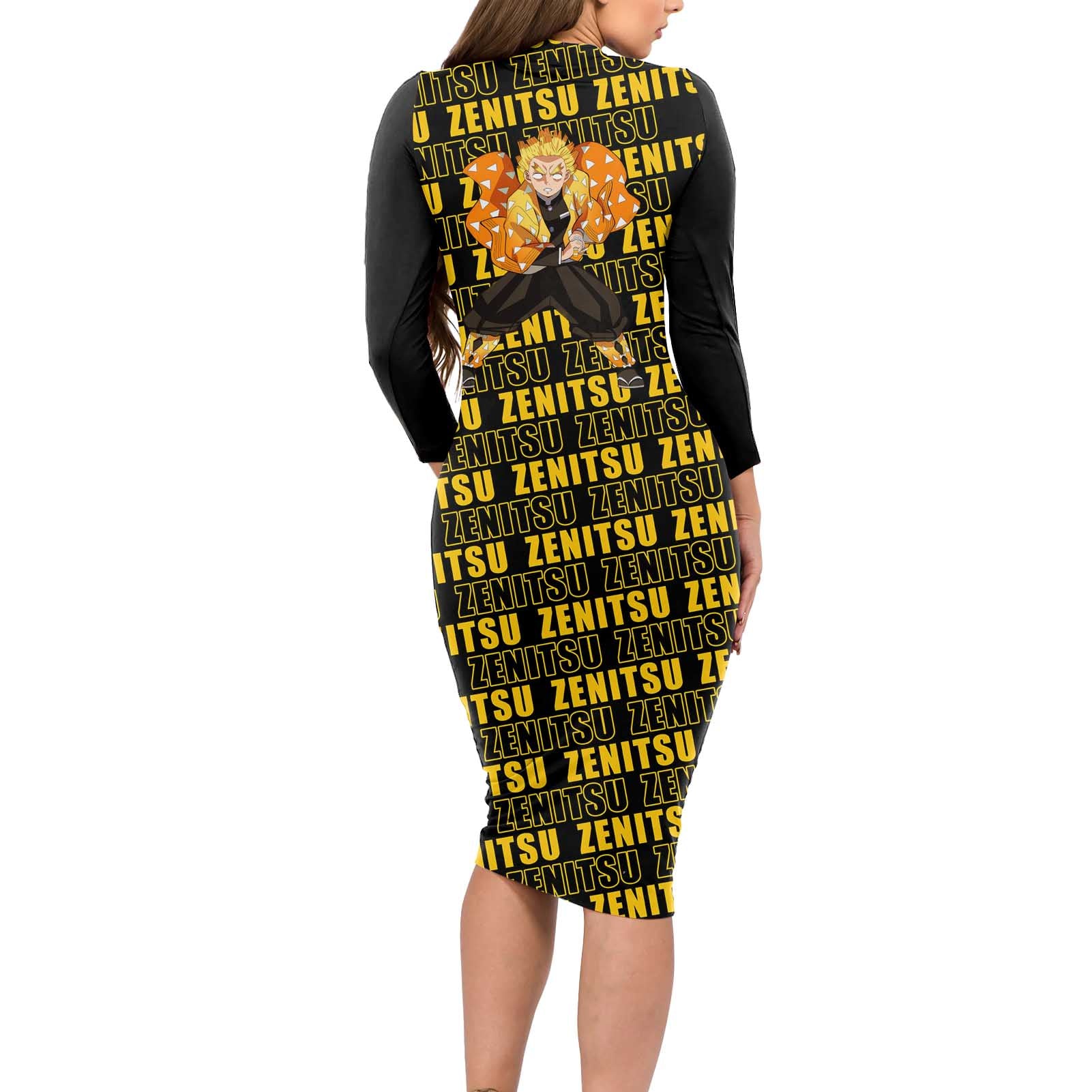 Zenitsu Agatsuma - Demon Slayer Long Sleeve Bodycon Dress Anime Style