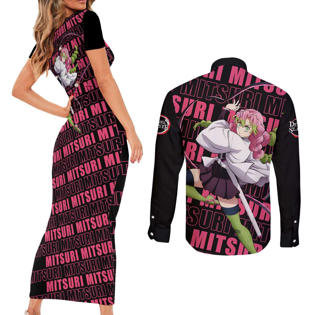 Mitsuri Kanroji - Demon Slayer Couples Matching Short Sleeve Bodycon Dress and Long Sleeve Button Shirt Anime Style