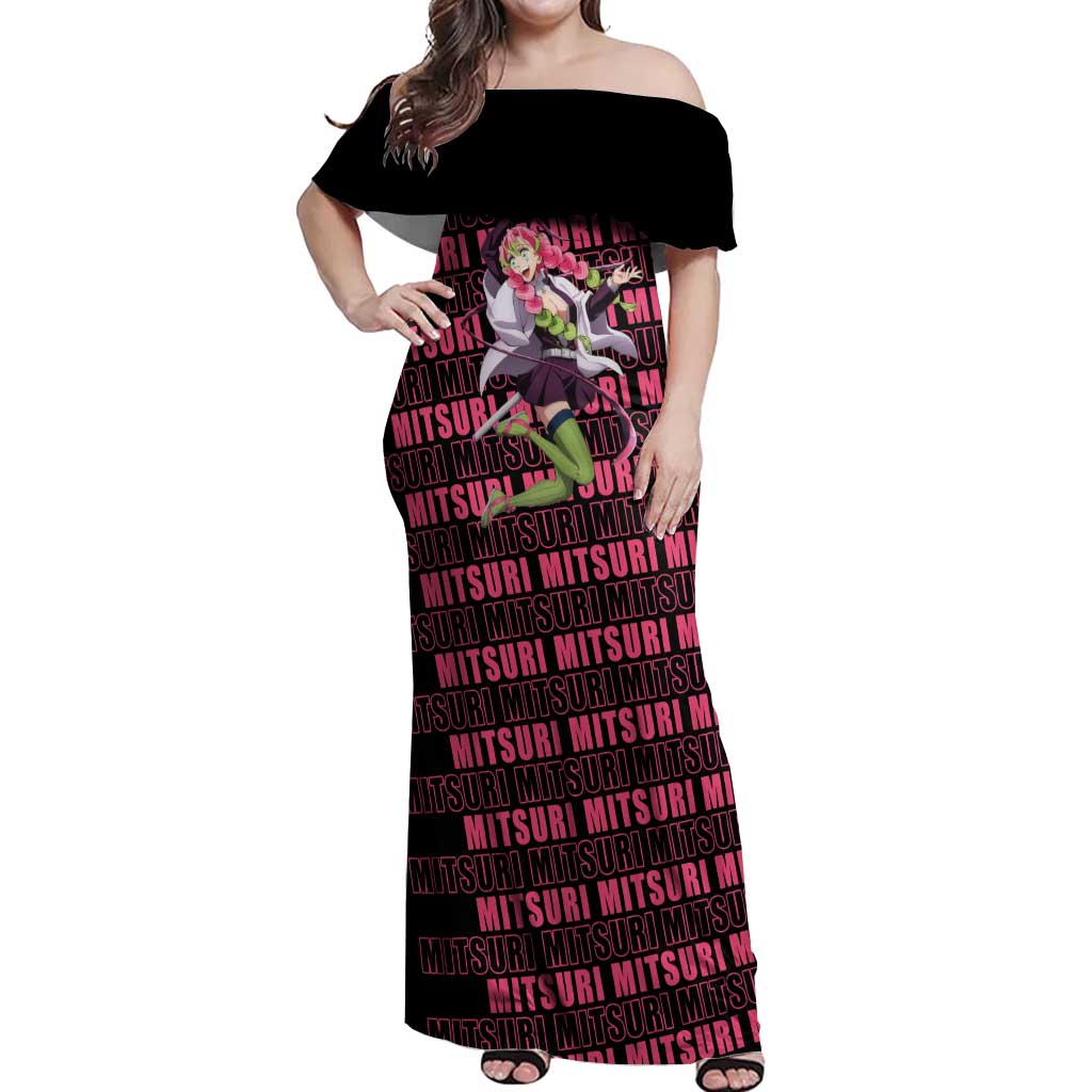 Mitsuri Kanroji - Demon Slayer Off Shoulder Maxi Dress Anime Style