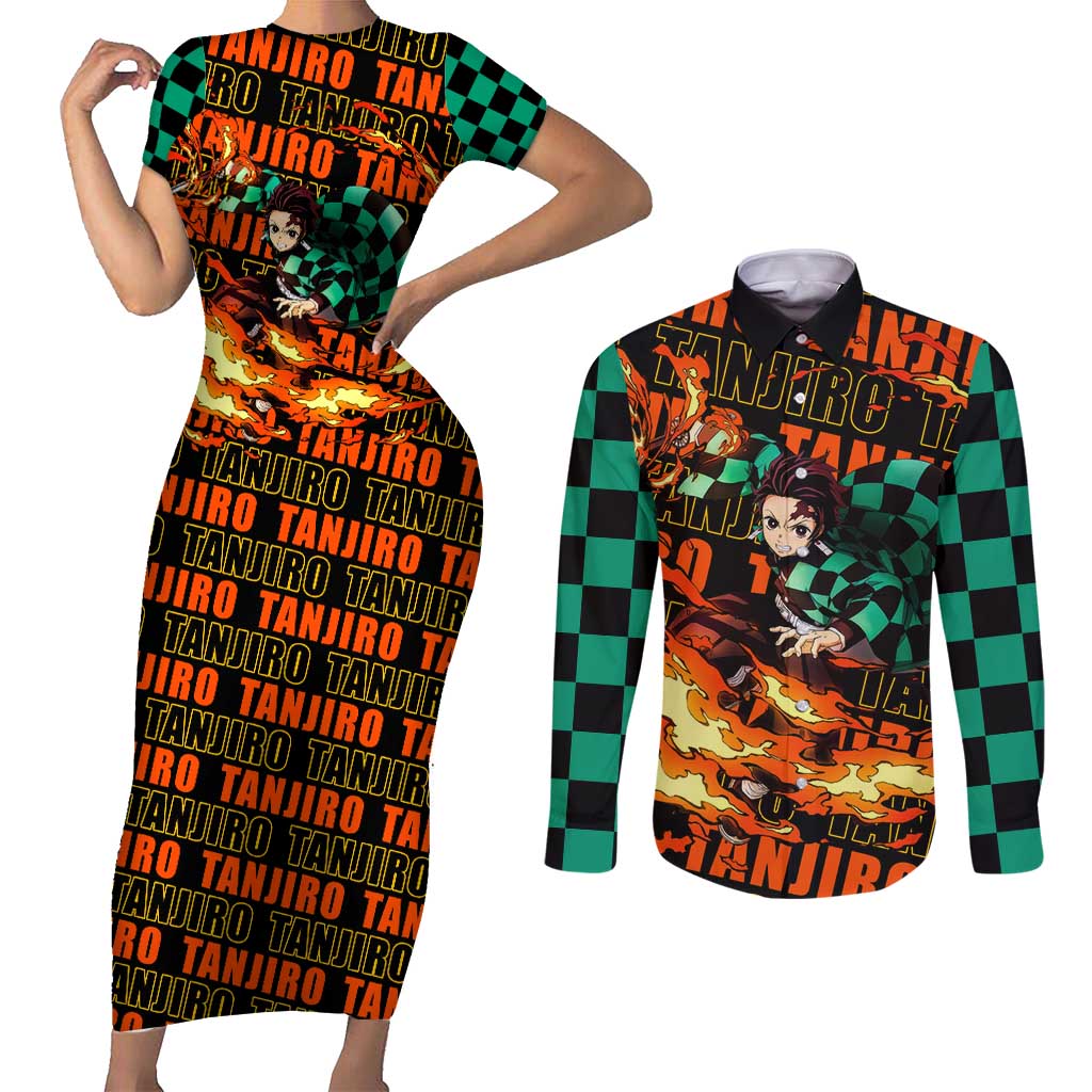 Tanjiro Kamado - Demon Slayer Couples Matching Short Sleeve Bodycon Dress and Long Sleeve Button Shirt Anime Style