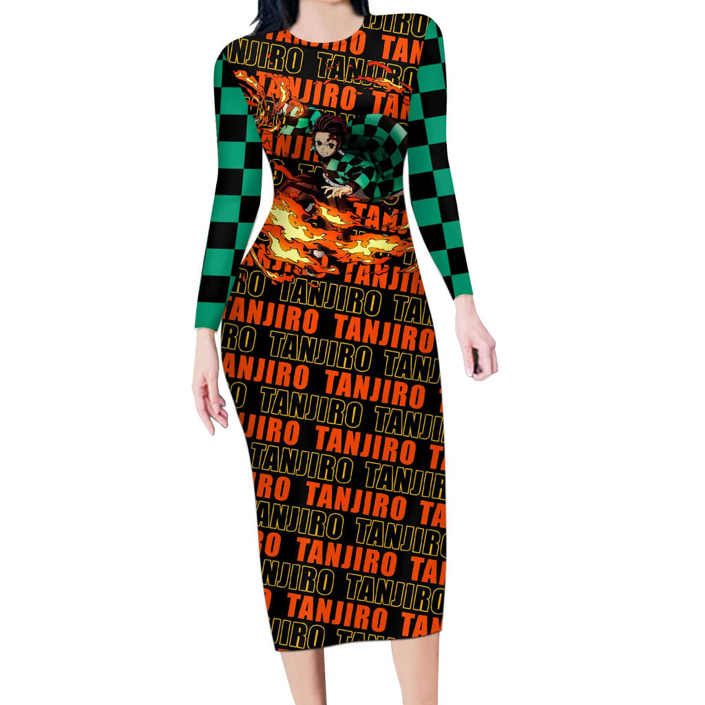 Tanjiro Kamado - Demon Slayer Long Sleeve Bodycon Dress Anime Style