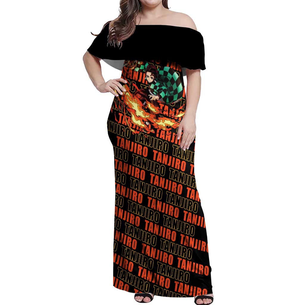 Tanjiro Kamado - Demon Slayer Off Shoulder Maxi Dress Anime Style