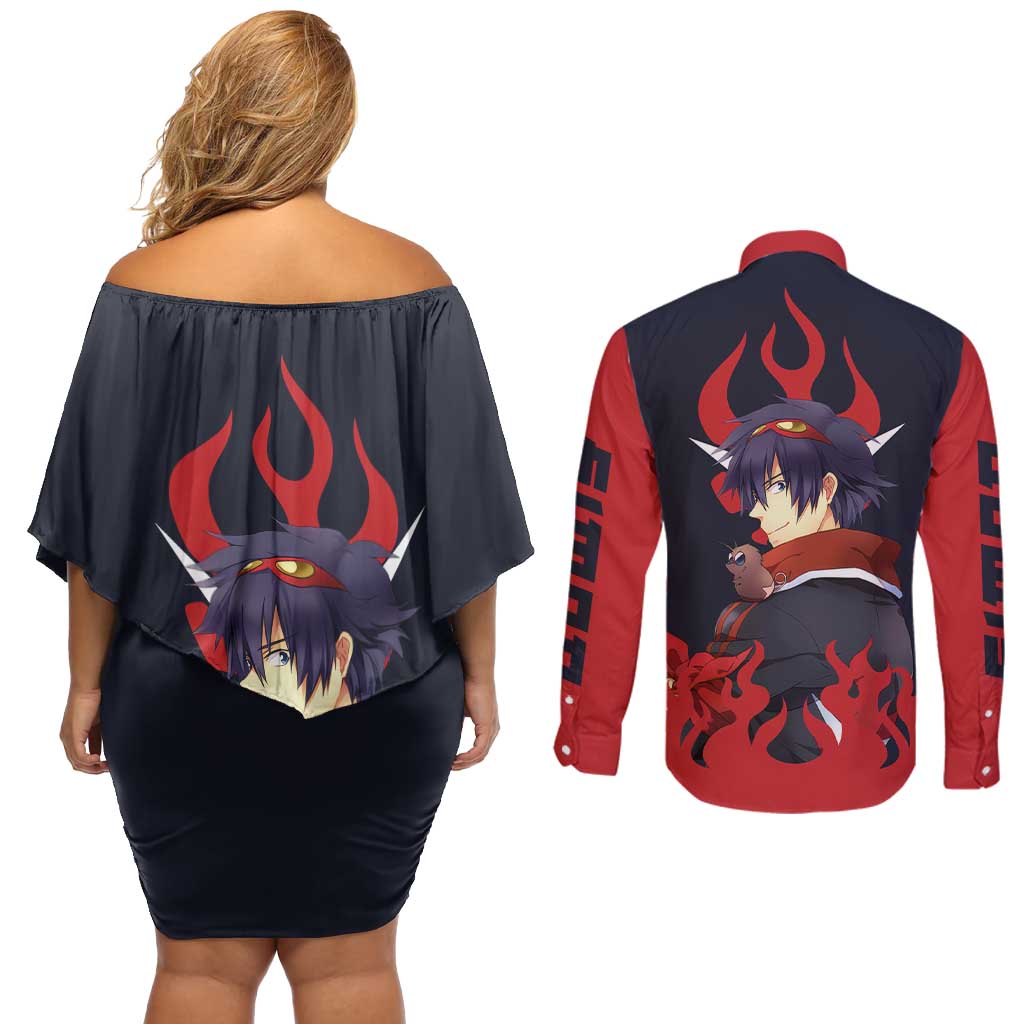 Simon - Tengen Toppa Guren Lagann Couples Matching Off Shoulder Short Dress and Long Sleeve Button Shirt Anime Style