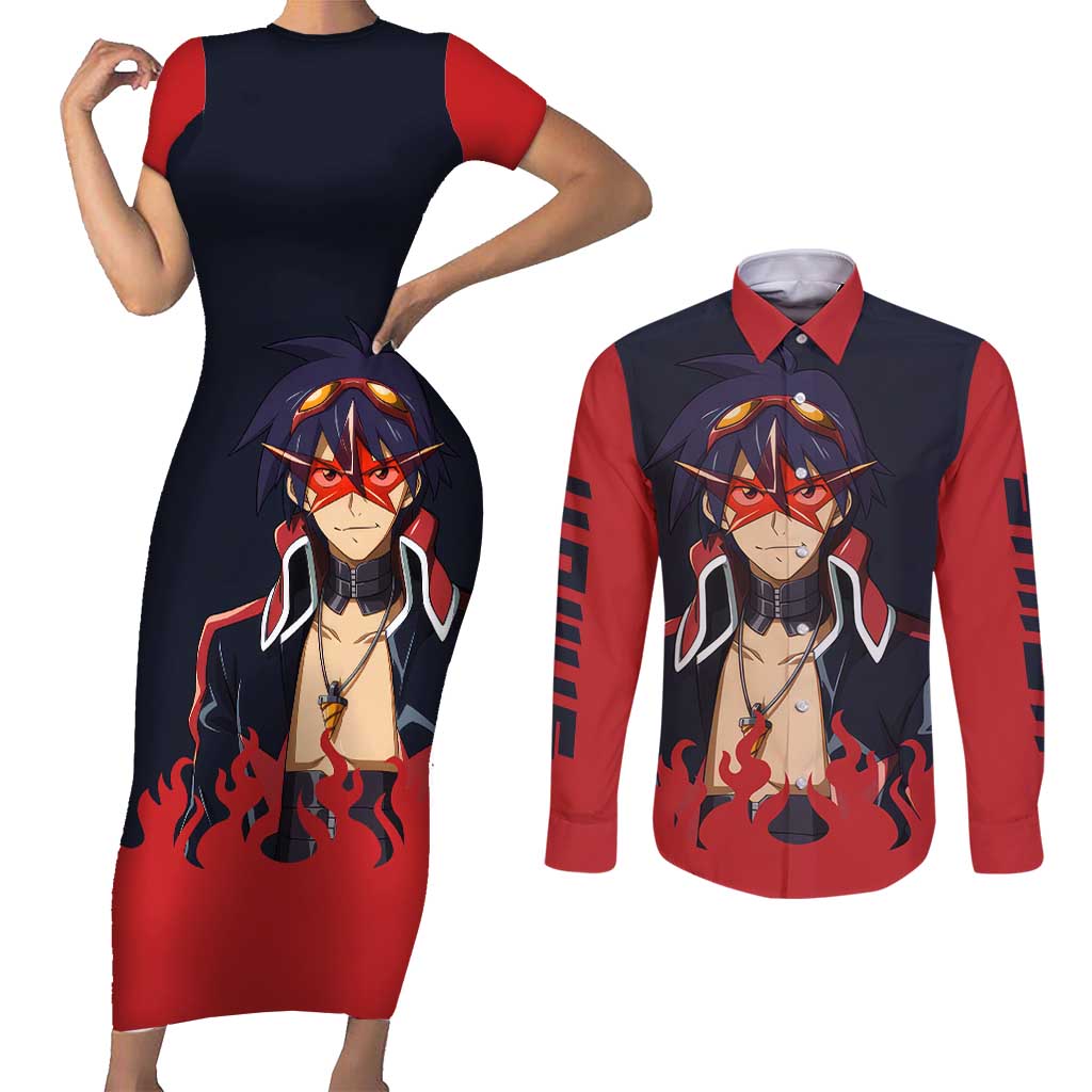 Simon - Tengen Toppa Guren Lagann Couples Matching Short Sleeve Bodycon Dress and Long Sleeve Button Shirt Anime Style