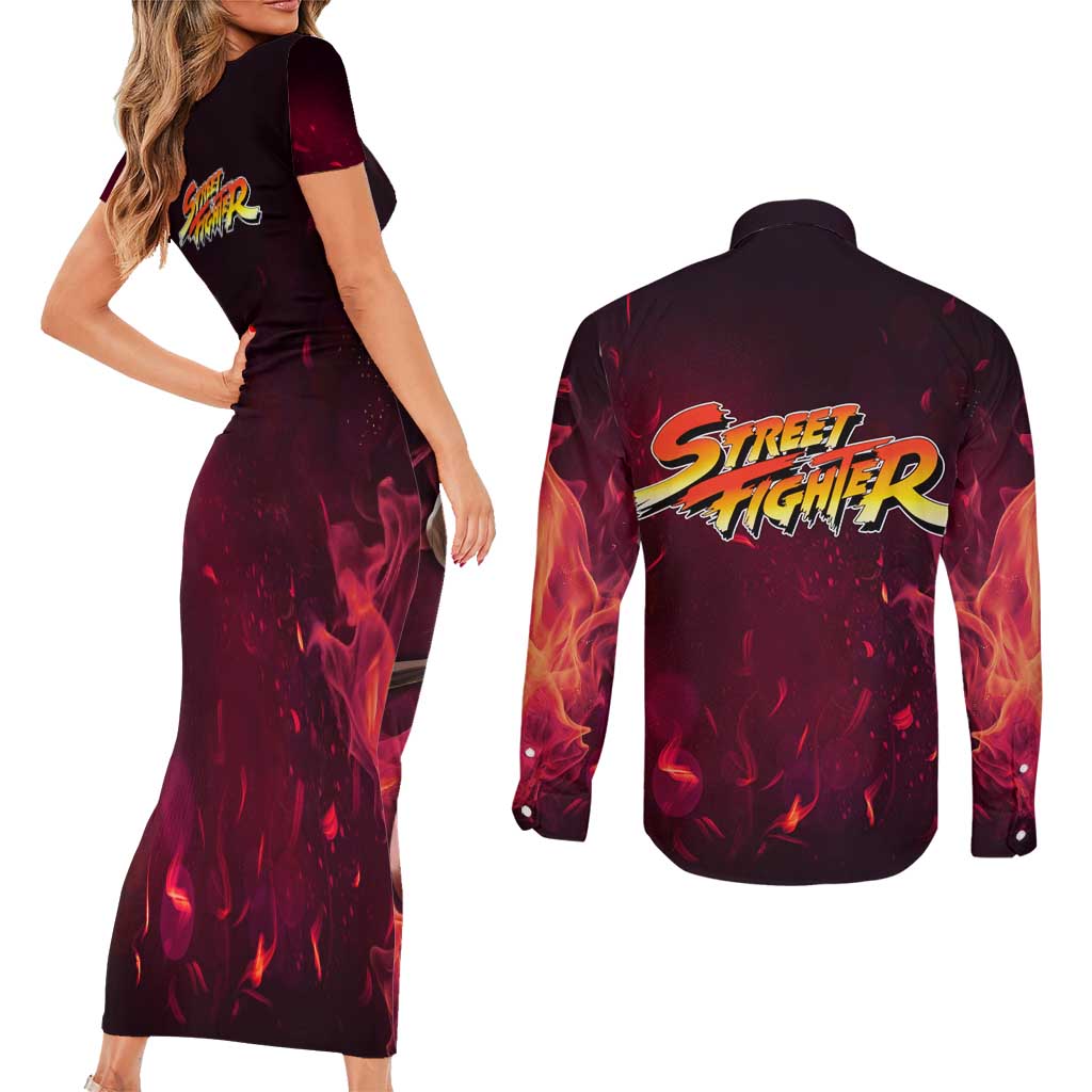 Ken - Street Fighter Couples Matching Short Sleeve Bodycon Dress and Long Sleeve Button Shirt Anime Style