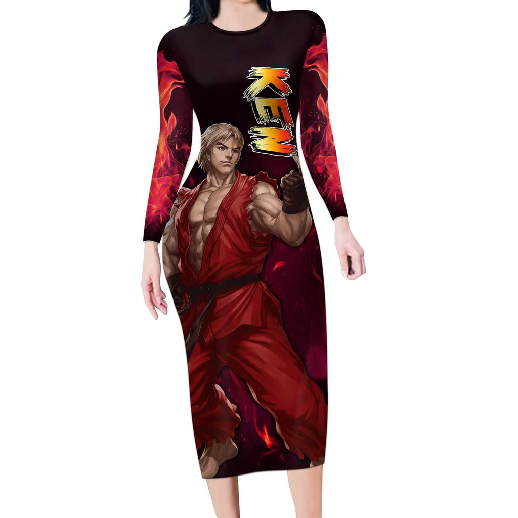 Ken - Street Fighter Long Sleeve Bodycon Dress Anime Style
