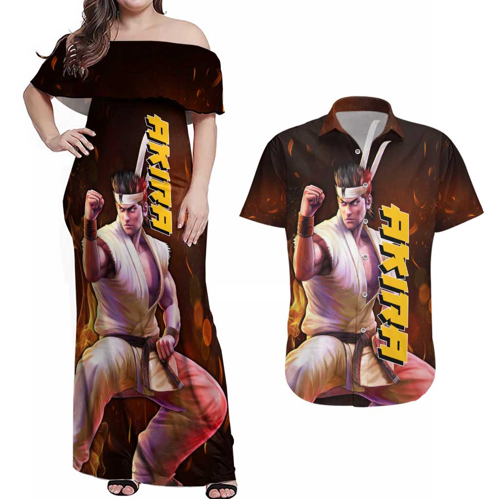 Akira - Fist Of The North Star Couples Matching Off Shoulder Maxi Dress and Hawaiian Shirt Anime Style