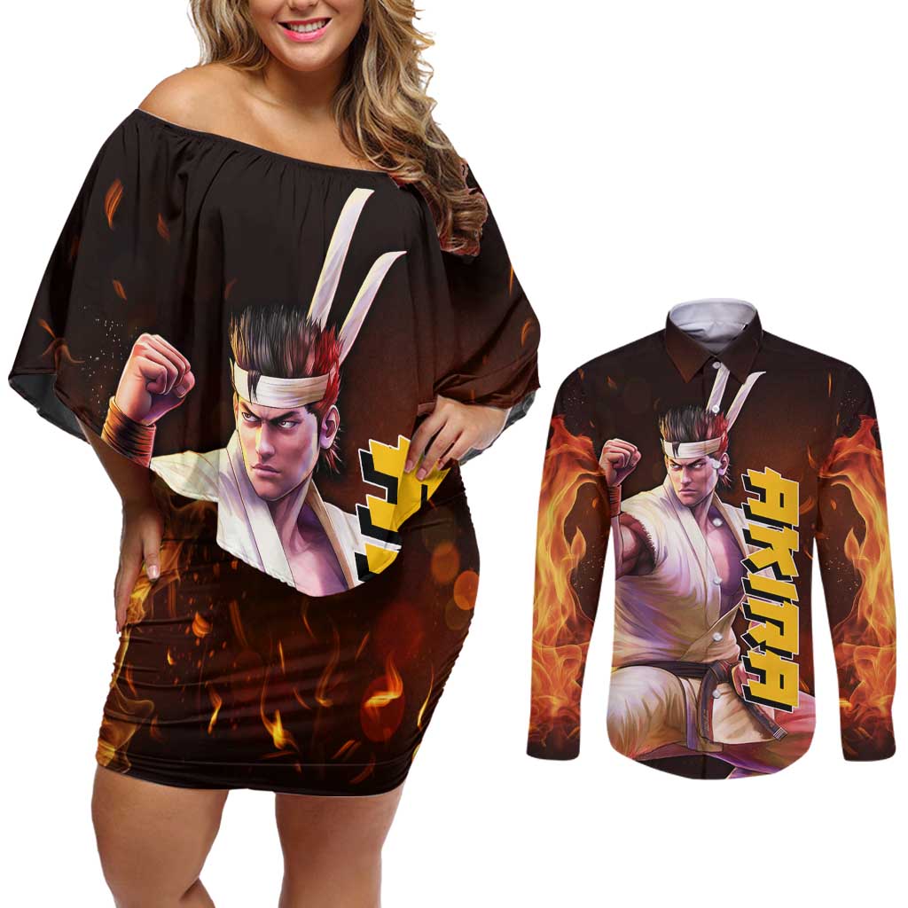 Akira - Fist Of The North Star Couples Matching Off Shoulder Short Dress and Long Sleeve Button Shirt Anime Style