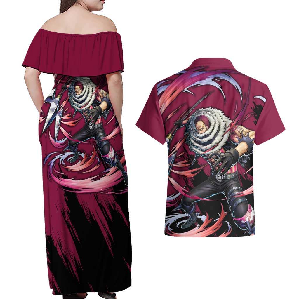 Charlotte Katakuri - One Piece Couples Matching Off Shoulder Maxi Dress and Hawaiian Shirt Anime Style