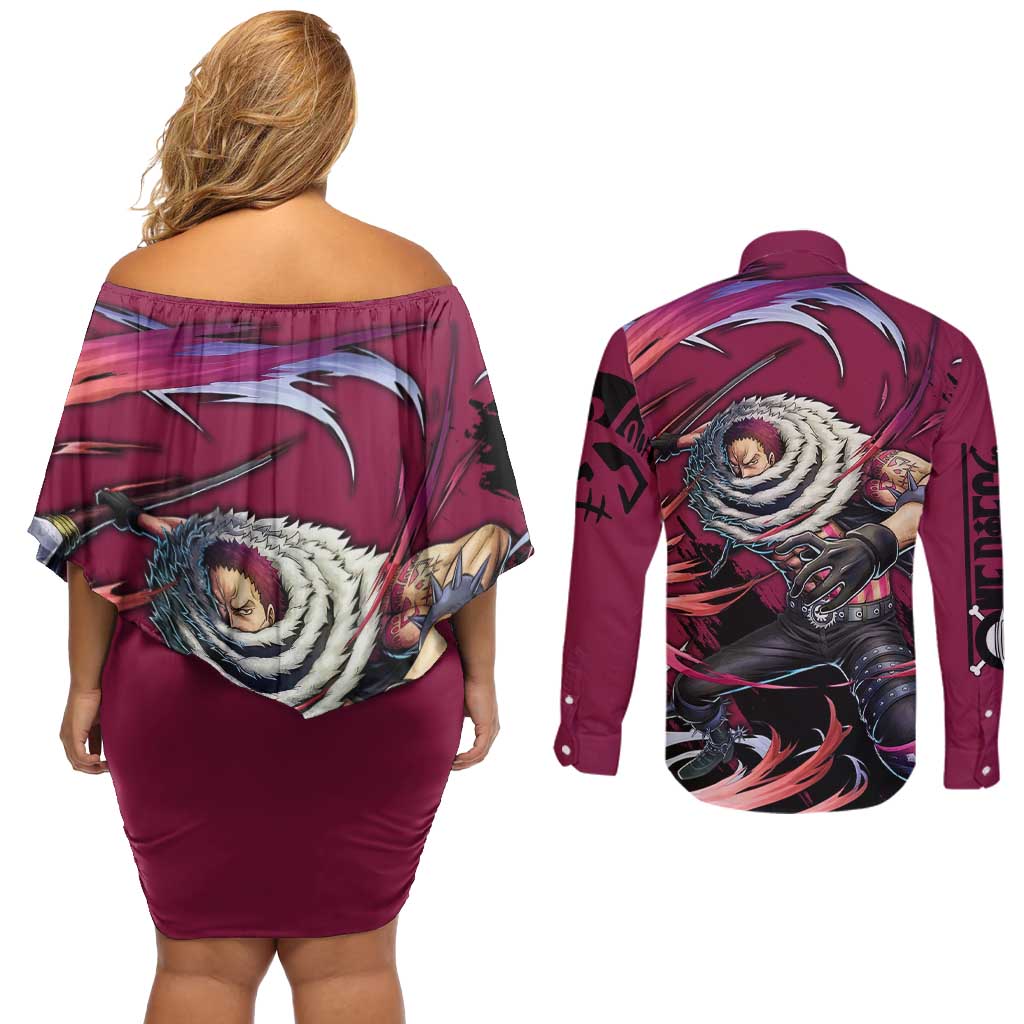 Charlotte Katakuri - One Piece Couples Matching Off Shoulder Short Dress and Long Sleeve Button Shirt Anime Style